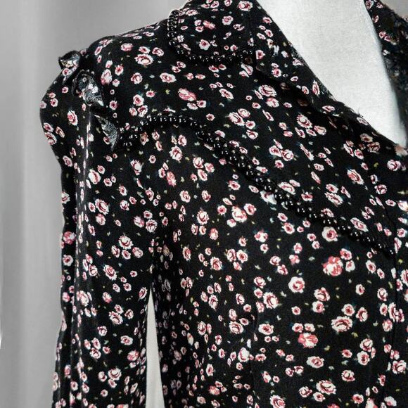 Long Sleeve Black Button Up Peasant Dress - Picture 4 of 5